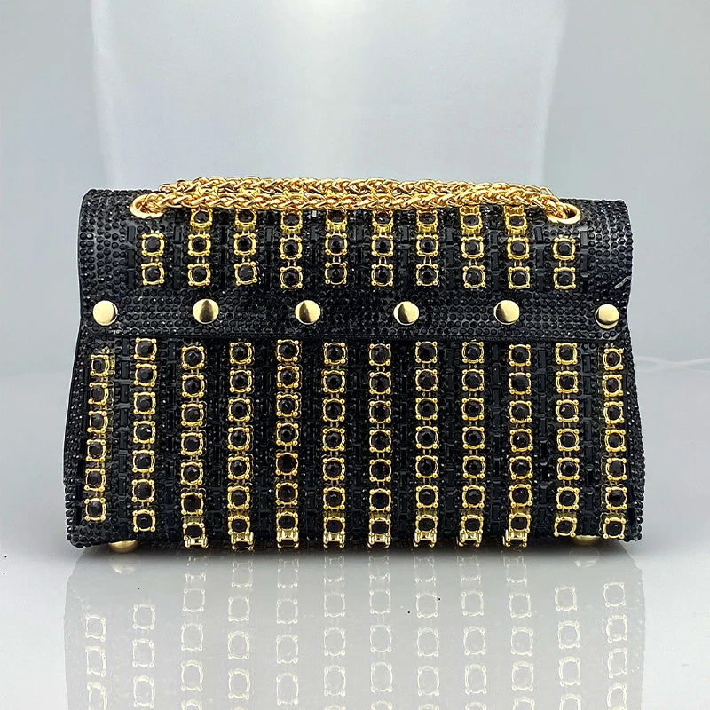 JIOMAY Glamorous Wallets for Women Luxury Designer Bags Diamond Shoulder Bag Women Party Bag Portable Messenger Bag Gold Bag