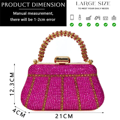 Popular In Nigeria Exquisite Evening Bags With Diamond Design Fashion Handle Clutch Rhinestone Embellished Long Chain Bag