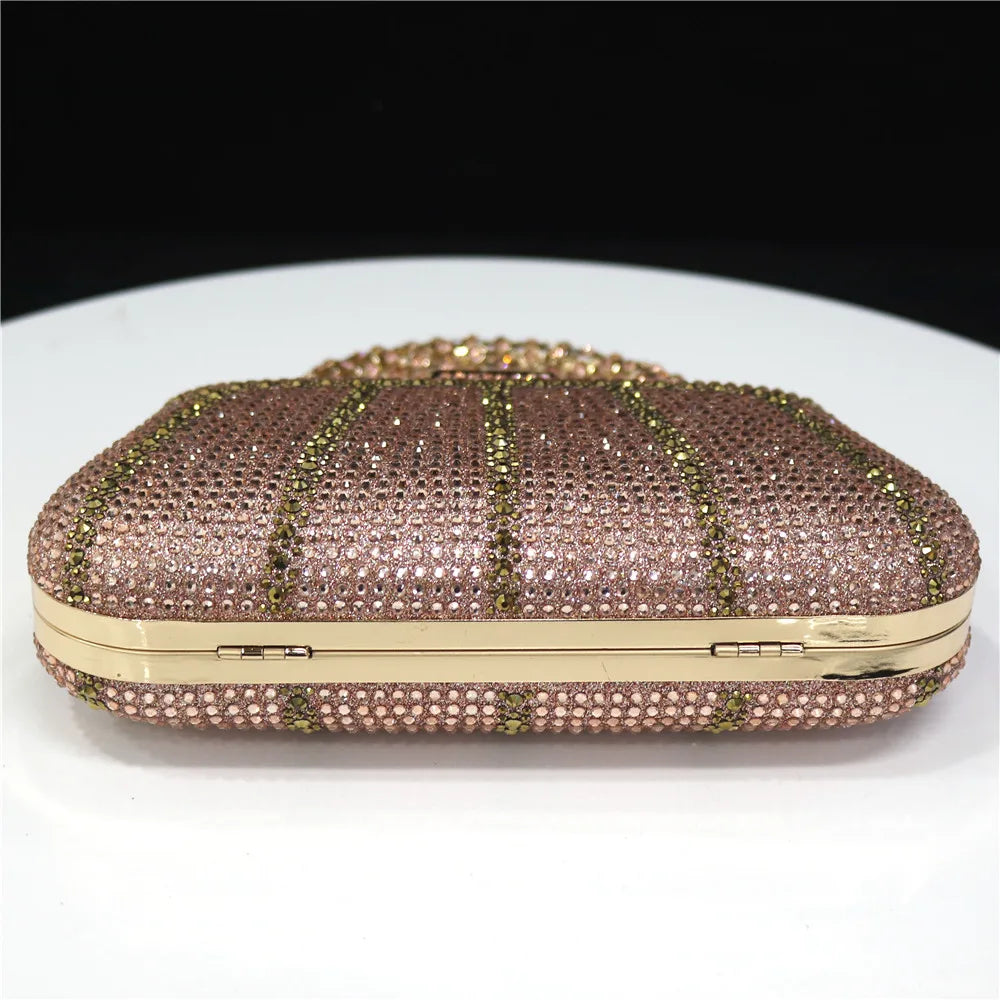 Popular In Nigeria Exquisite Evening Bags With Diamond Design Fashion Handle Clutch Rhinestone Embellished Long Chain Bag