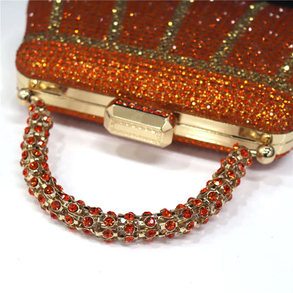 Popular In Nigeria Exquisite Evening Bags With Diamond Design Fashion Handle Clutch Rhinestone Embellished Long Chain Bag