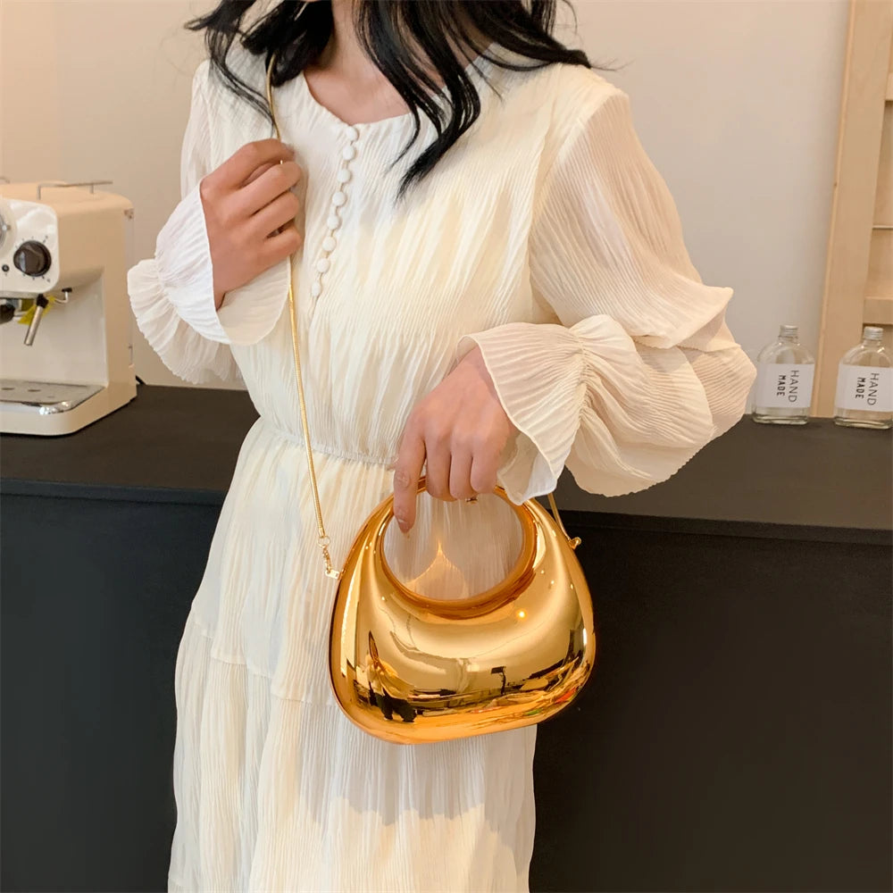 Clutch Bags For Women 2024 Luxury Designer Purses And Handbags Golden Wedding Dinner Party Round Handle Wrist Bag