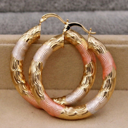 Fashion Round Gold Plated Copper Hoop Earrings for Women New Vintage Jewelry Wedding Anniversary Party Gifts Acessories