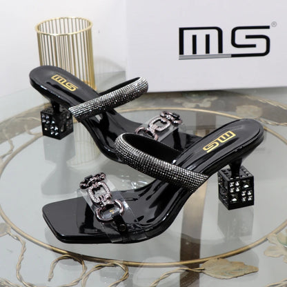 fashion Transparent belt metal decoration box shaped square Alien heel high heels wearing sandals