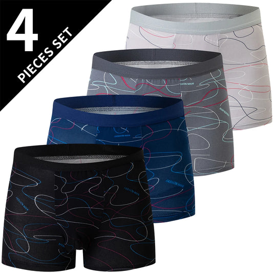 4 Pack European and American Size MEN'S Printed Fashion Boyshort Comfortable MEN'S plus Size Underwear Beach Swimming Trunks