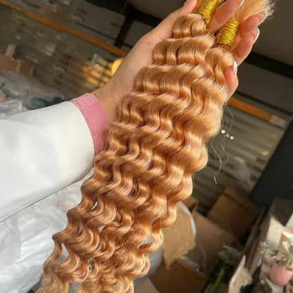 2 Bundles Human Braiding Hair for Boho Braids, 14Inch 100G 10A Brazilian Virgin Deep Wave Bulk Human Hair for Braiding