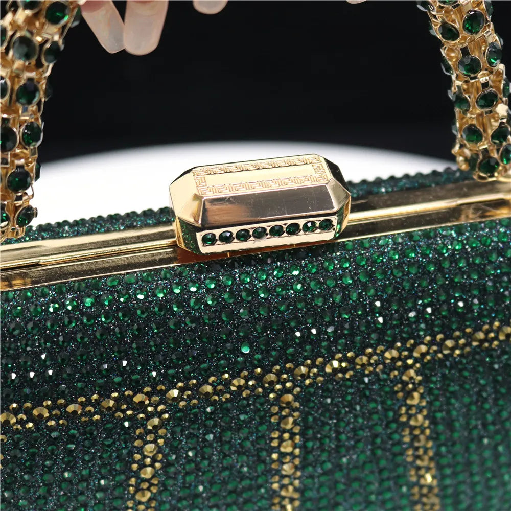 Popular In Nigeria Exquisite Evening Bags With Diamond Design Fashion Handle Clutch Rhinestone Embellished Long Chain Bag