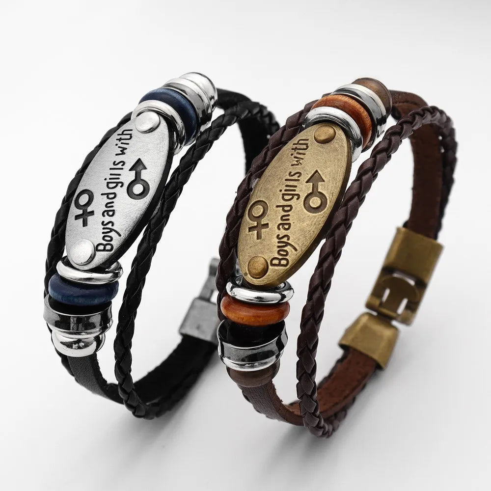 Multi-Layer Leather Woven Men's and Women's Logo Beaded Bracelets Glamour Couple Bracelets Fashion New Party Jewelry Accessories