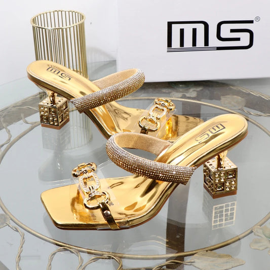 fashion Transparent belt metal decoration box shaped square Alien heel high heels wearing sandals