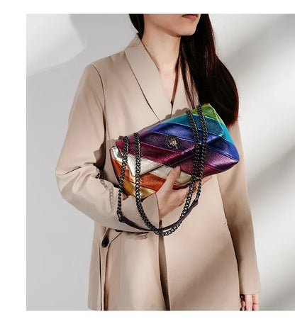 Rainbow Handbag Patchwork Crossbody Bag Shoulder Bag Women's Brand Designer Fashion Trend Luxury Handbag PU Shoulder Bag