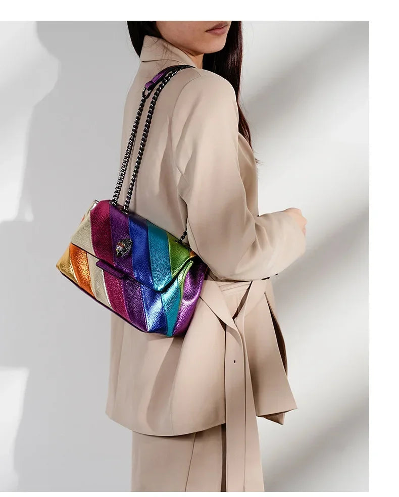 Rainbow Handbag Patchwork Crossbody Bag Shoulder Bag Women's Brand Designer Fashion Trend Luxury Handbag PU Shoulder Bag