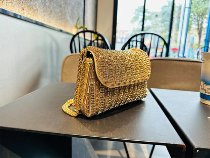 JIOMAY Glamorous Wallets for Women Luxury Designer Bags Diamond Shoulder Bag Women Party Bag Portable Messenger Bag Gold Bag