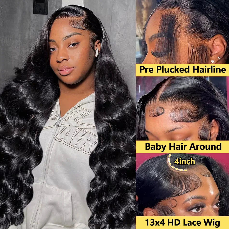 30 40 Inch 200 Density 13x6 Body Wave Lace Frontal Human Hair Wig Brazilian 13x4 HD Lace Frontal Human Hair Wigs For Women