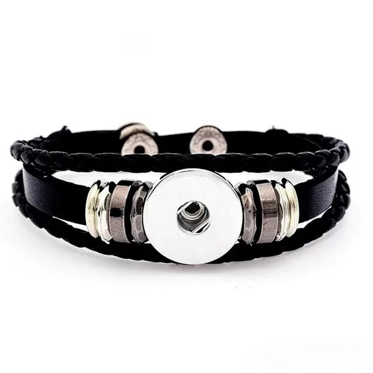 Snap Leather Bracelet for Men Punk Retro Handmade Glass Snap Buttons Charms Bracelets Women Jewelry Accessories Gifts