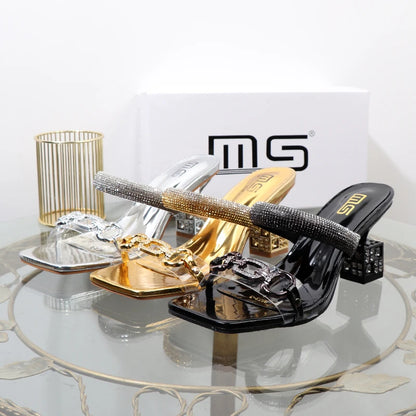 fashion Transparent belt metal decoration box shaped square Alien heel high heels wearing sandals