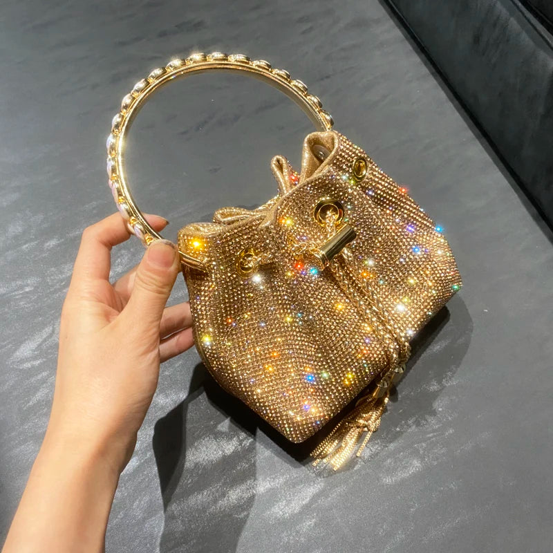 purses and handbags bags for women luxury Designer bucket clutch purse evening banquet bag Crystal rhinestone shoulder bag