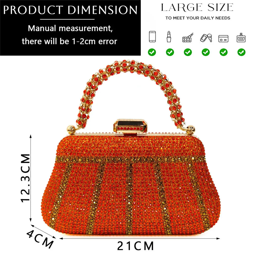 Popular In Nigeria Exquisite Evening Bags With Diamond Design Fashion Handle Clutch Rhinestone Embellished Long Chain Bag