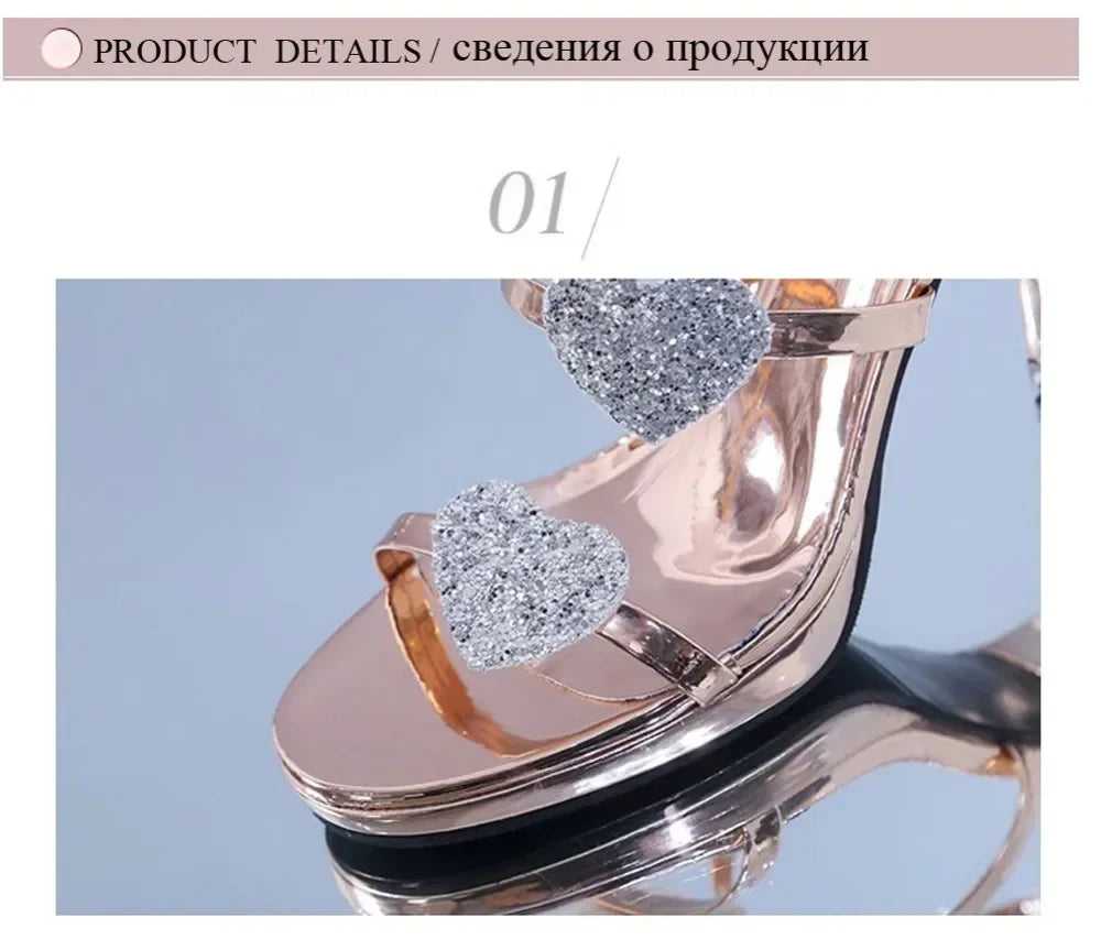 Shoes Elegant Glitter Shinning Star Heart Pattern Women's Heeled Shoes Party Shoes Women’s High Heel Sandals