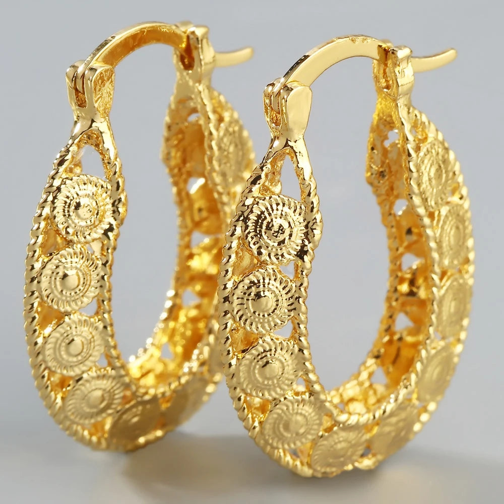 Fashion Round Gold Plated Copper Hoop Earrings for Women New Vintage Jewelry Wedding Anniversary Party Gifts Acessories