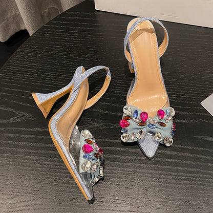 Fashion rhinestone Bowknot Women Pumps High Heels Pointed Toe  PVC Transparent Sandals Party Wedding Prom Shoes