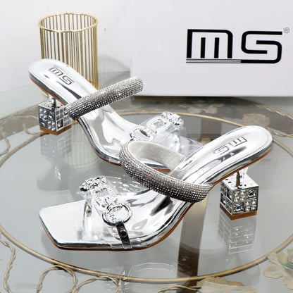 fashion Transparent belt metal decoration box shaped square Alien heel high heels wearing sandals