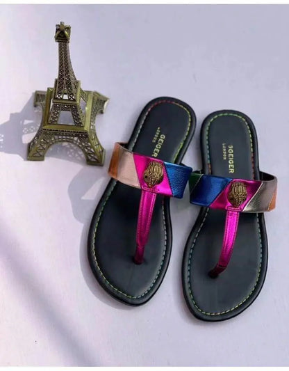 Fashion Ladies Sandals Flat Beach Casual Women Slippers Color Matching Indoor Slides