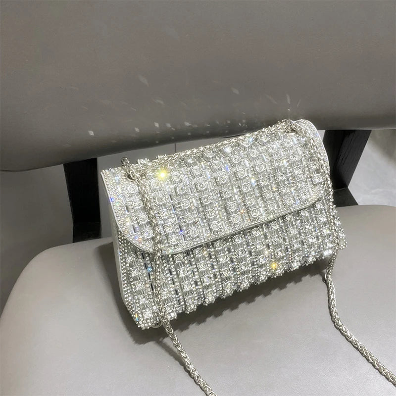 JIOMAY Glamorous Wallets for Women Luxury Designer Bags Diamond Shoulder Bag Women Party Bag Portable Messenger Bag Gold Bag