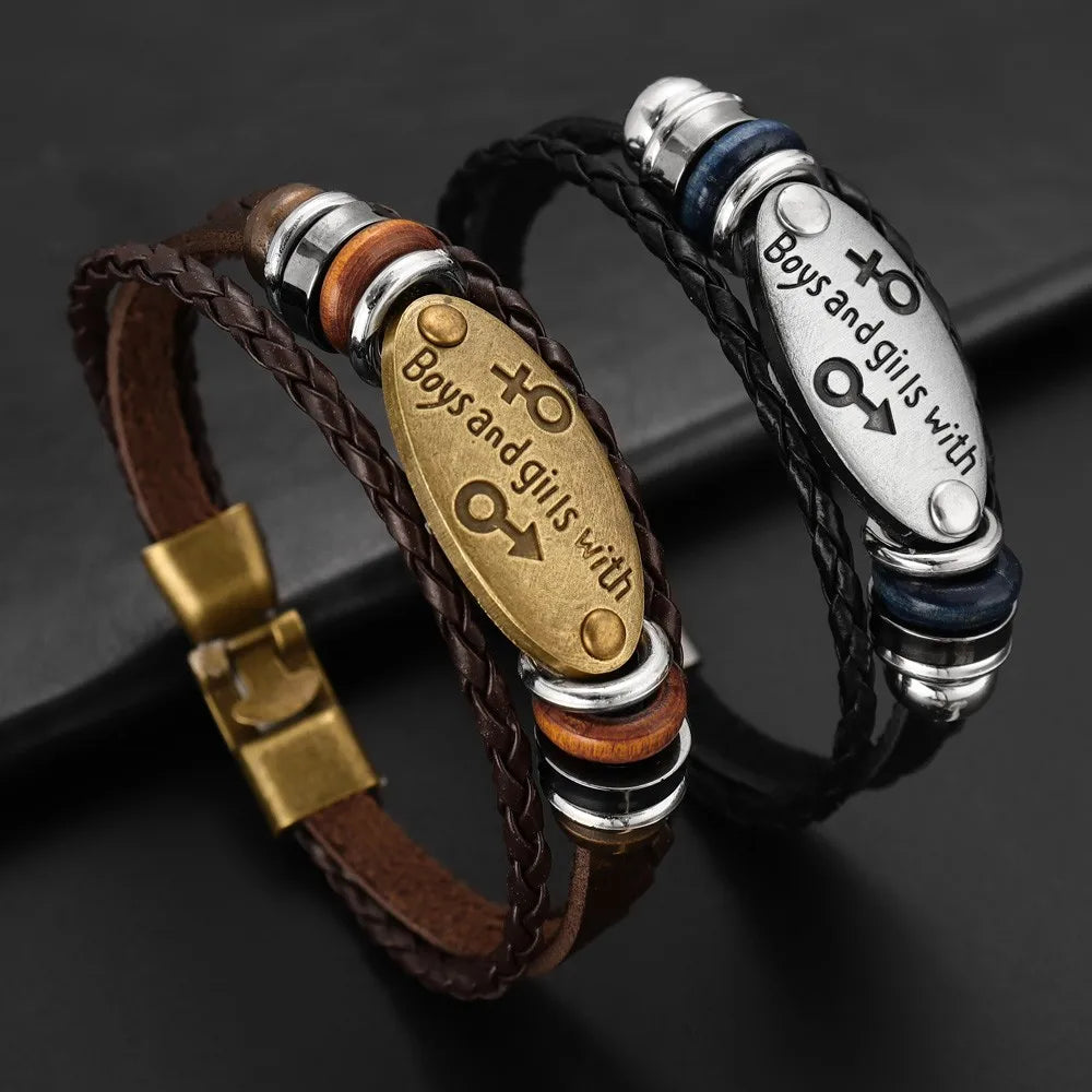 Multi-Layer Leather Woven Men's and Women's Logo Beaded Bracelets Glamour Couple Bracelets Fashion New Party Jewelry Accessories