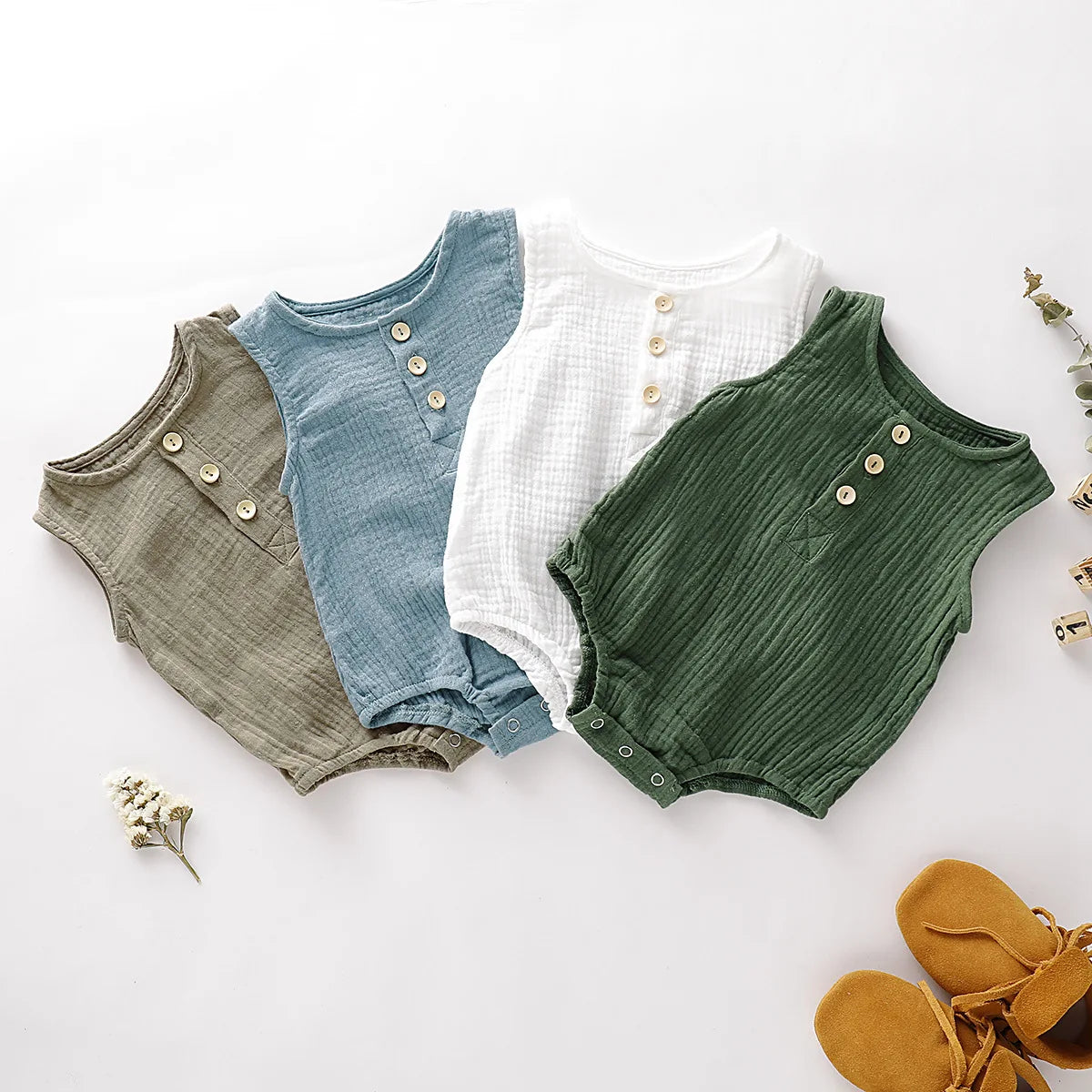 Summer Newborn Infant Baby Boys Girls Romper Muslin Jumpsuits Sleeveless Newborn Rompers Fashion Baby Clothing