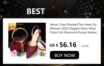 Venus Chan 2024 Latest High Heel Gold Color Atmospheric Luxury Pattern With Rhinestones Party Ladies Shoes And Bag Set