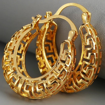 Fashion Round Gold Plated Copper Hoop Earrings for Women New Vintage Jewelry Wedding Anniversary Party Gifts Acessories