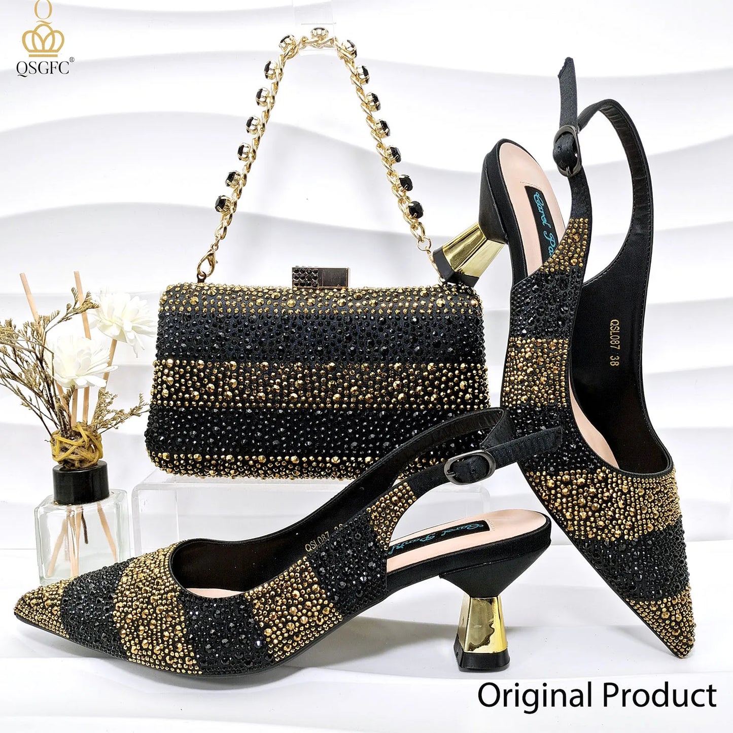 Nigerian Women Heel Party Ladies Italian Design Green Shoes And Bag Set Decorated with Rhinestone Handbag Wedding Party