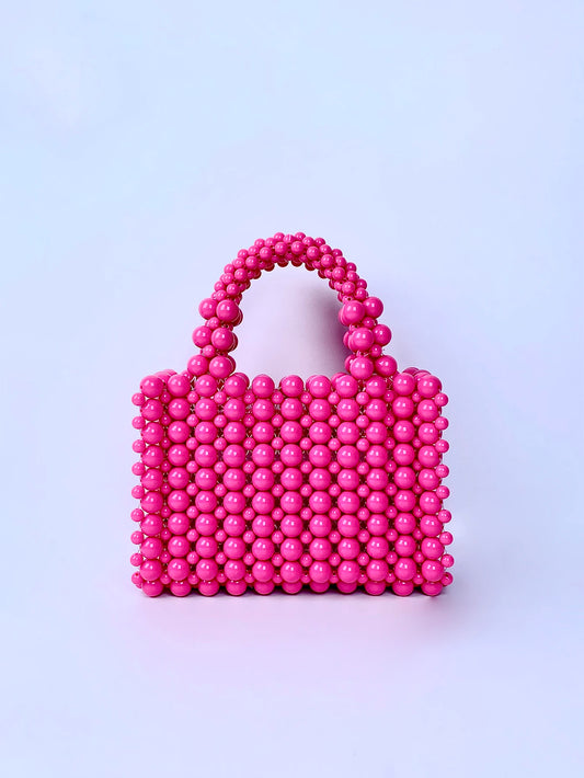 New French High Quality Acrylic Pearl Bag Women's Handmade Beaded Weaving Fresh and Sweet Handbag