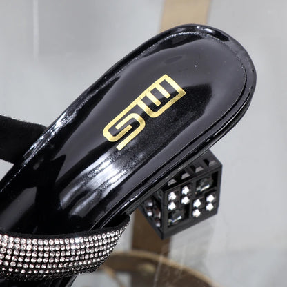 fashion Transparent belt metal decoration box shaped square Alien heel high heels wearing sandals