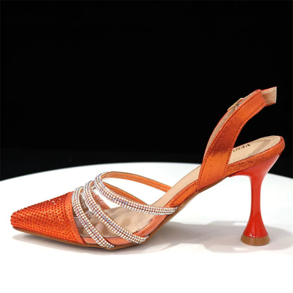 Orange Color Elegant High Heels Nigeria Popular Design African Ladies Shoes And Bag Set