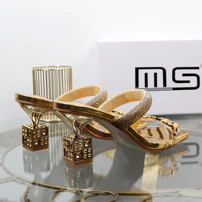 fashion Transparent belt metal decoration box shaped square Alien heel high heels wearing sandals