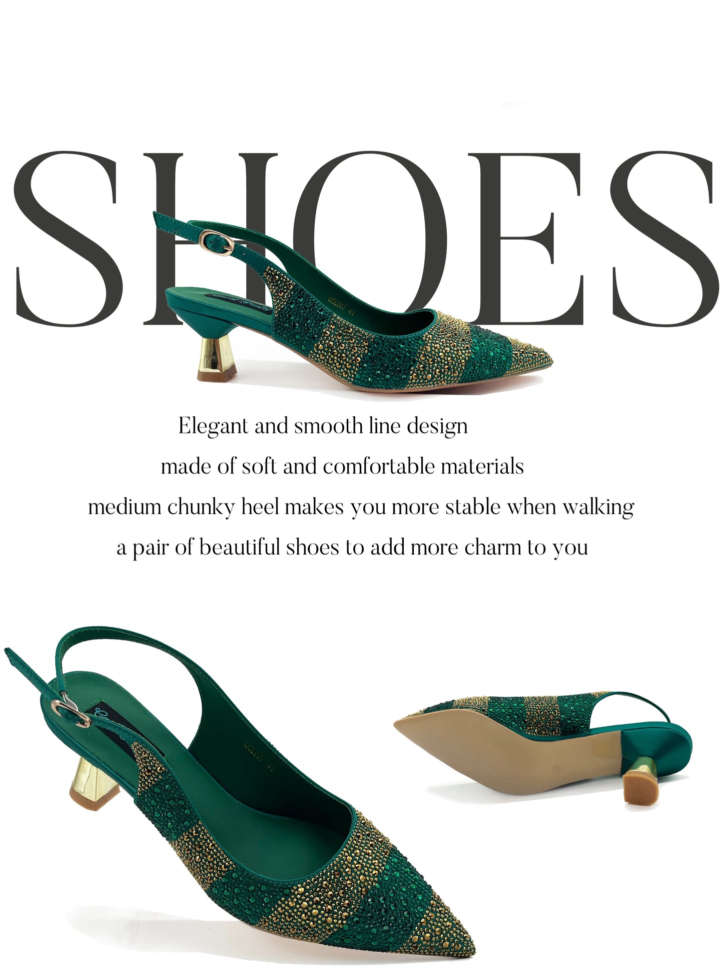 Nigerian Women Heel Party Ladies Italian Design Green Shoes And Bag Set Decorated with Rhinestone Handbag Wedding Party