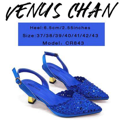 Venus Chan 2024 Latest High Heel Gold Color Atmospheric Luxury Pattern With Rhinestones Party Ladies Shoes And Bag Set