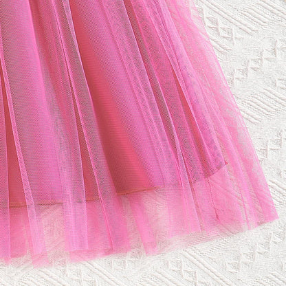 Summer Girl Dress Print Rose Petal sleeve Gauze Dress & Belt Casual Vacation Style Birthday Party Clothes For 8-12 Years Kids