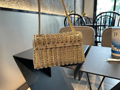JIOMAY Glamorous Wallets for Women Luxury Designer Bags Diamond Shoulder Bag Women Party Bag Portable Messenger Bag Gold Bag