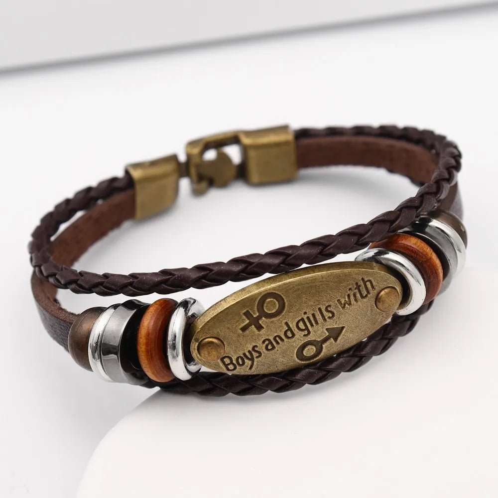 Multi-Layer Leather Woven Men's and Women's Logo Beaded Bracelets Glamour Couple Bracelets Fashion New Party Jewelry Accessories