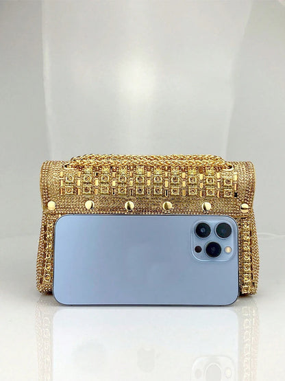 JIOMAY Glamorous Wallets for Women Luxury Designer Bags Diamond Shoulder Bag Women Party Bag Portable Messenger Bag Gold Bag
