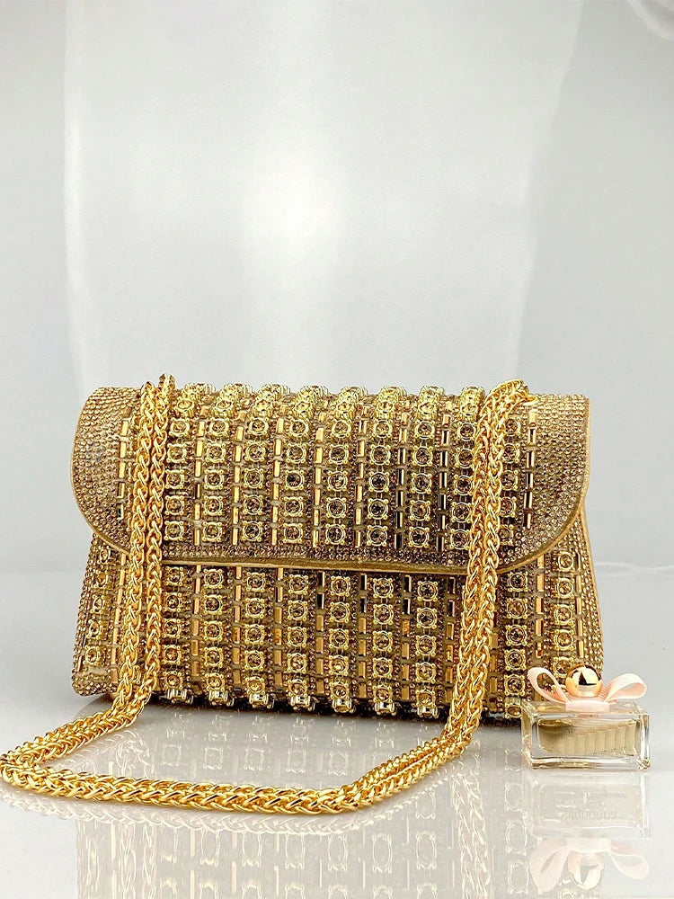 JIOMAY Glamorous Wallets for Women Luxury Designer Bags Diamond Shoulder Bag Women Party Bag Portable Messenger Bag Gold Bag