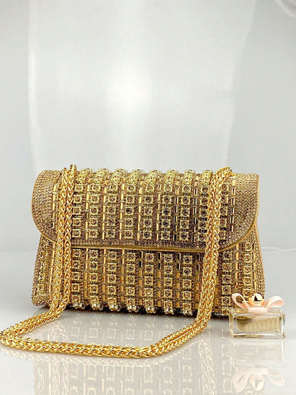 JIOMAY Glamorous Wallets for Women Luxury Designer Bags Diamond Shoulder Bag Women Party Bag Portable Messenger Bag Gold Bag
