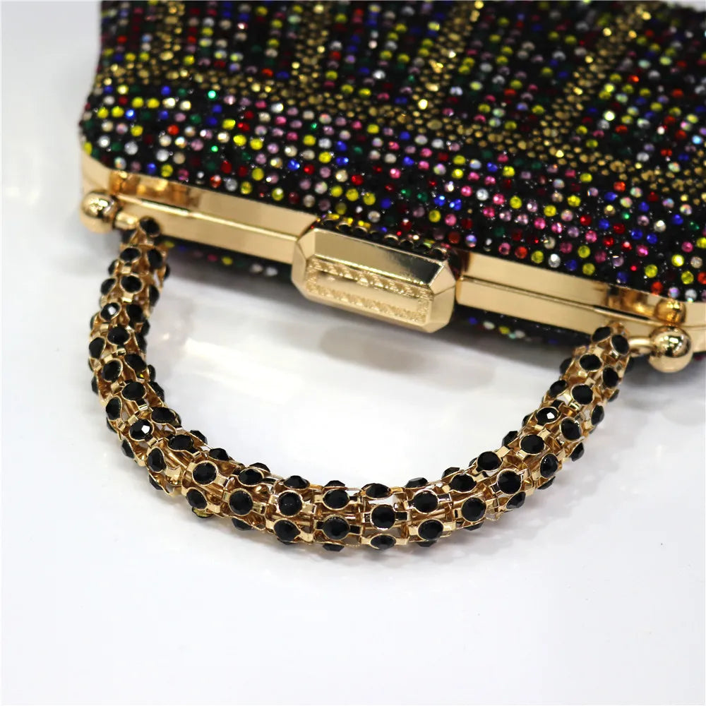 Popular In Nigeria Exquisite Evening Bags With Diamond Design Fashion Handle Clutch Rhinestone Embellished Long Chain Bag