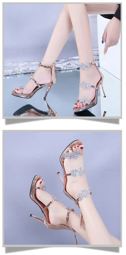 Shoes Elegant Glitter Shinning Star Heart Pattern Women's Heeled Shoes Party Shoes Women’s High Heel Sandals