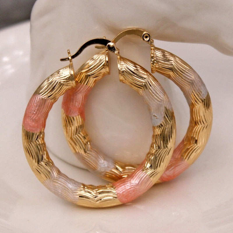 Fashion Round Gold Plated Copper Hoop Earrings for Women New Vintage Jewelry Wedding Anniversary Party Gifts Acessories