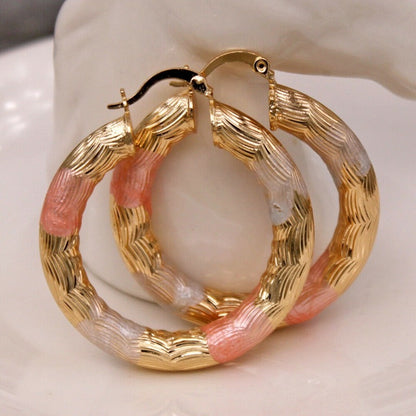 Fashion Round Gold Plated Copper Hoop Earrings for Women New Vintage Jewelry Wedding Anniversary Party Gifts Acessories