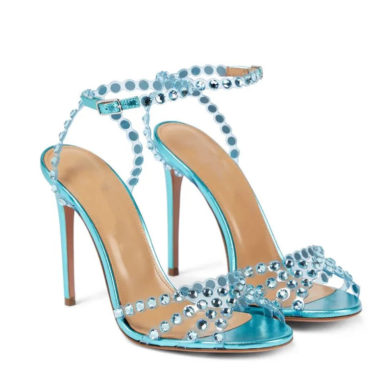 2023 New brand Sequined Crystal Women Sandals Sexy Spike High heels Gladiator sandals Summer Wedding Prom Shoes Sandalias Mujer