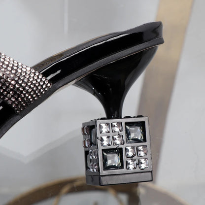 fashion Transparent belt metal decoration box shaped square Alien heel high heels wearing sandals