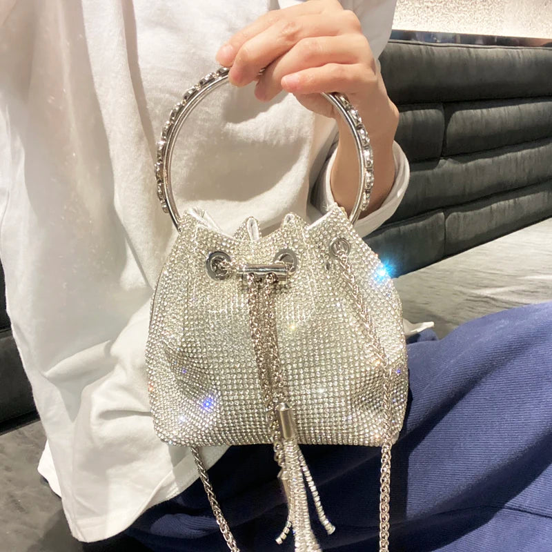 purses and handbags bags for women luxury Designer bucket clutch purse evening banquet bag Crystal rhinestone shoulder bag